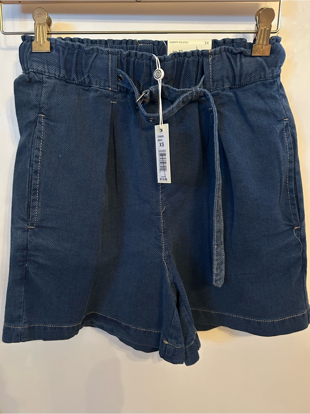 Max Studio Navy High-Waist Drawstring Paperbag Shorts